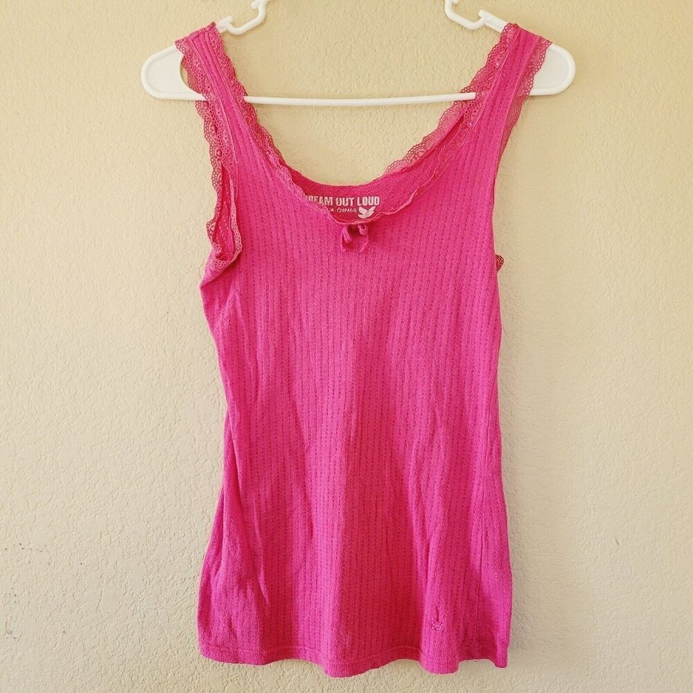 Womens Y2k Cami Tank Top Size Large Lace Bow Ribbed 90s Revival Soft Girl Selena